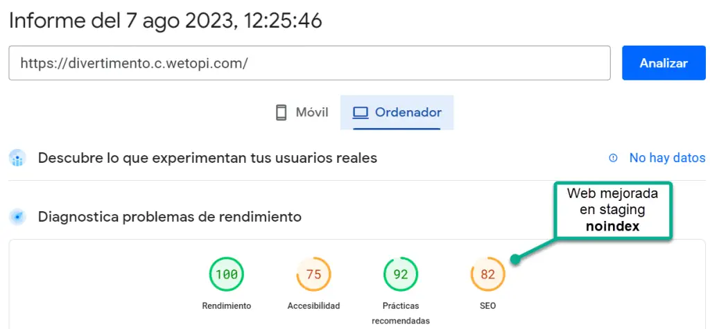 Optimización SEO técnico pagespeed Divertimento - WordPress Avada